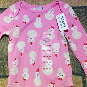 Old Navy Pink Snowman Long Sleeve Tee